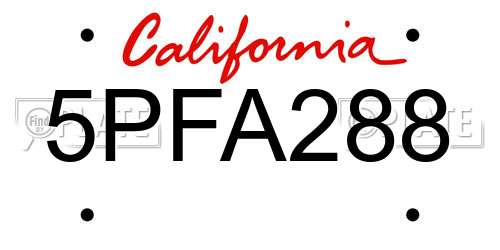 5PFA288 California License Plate
