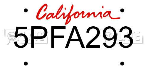 5PFA293 California License Plate