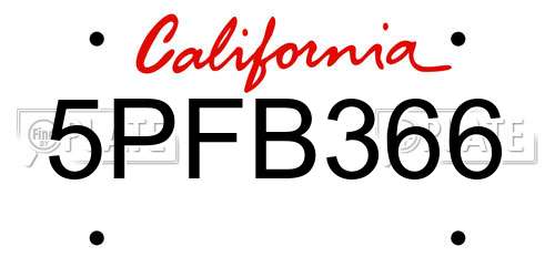 5PFB366 California License Plate