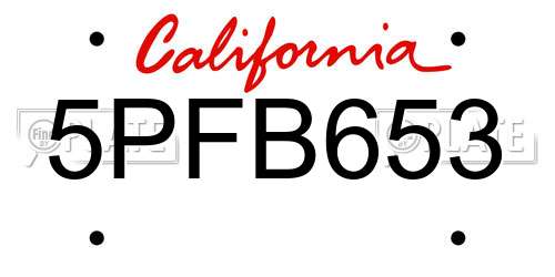5PFB653 California License Plate