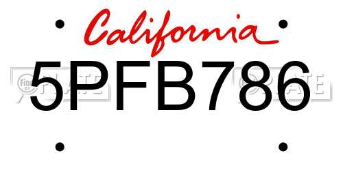 5PFB786 California License Plate