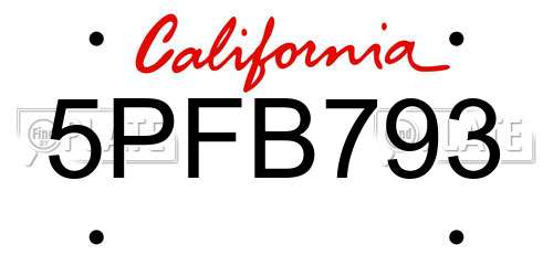 5PFB793 California License Plate
