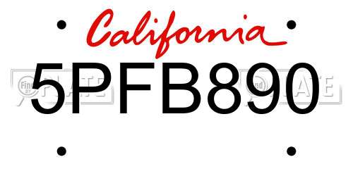5PFB890 California License Plate