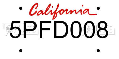 5PFD008 California License Plate