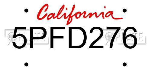 5PFD276 California License Plate