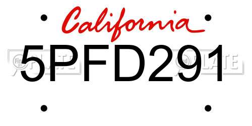 5PFD291 California License Plate