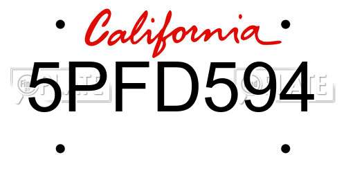 5PFD594 California License Plate