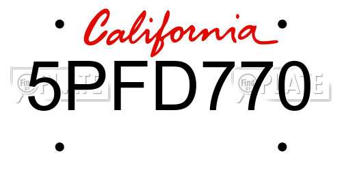 5PFD770 California License Plate