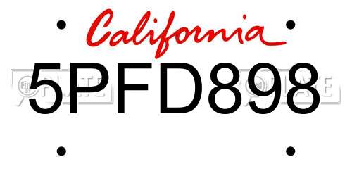 5PFD898 California License Plate