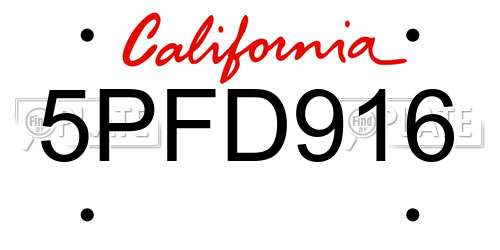 5PFD916 California License Plate