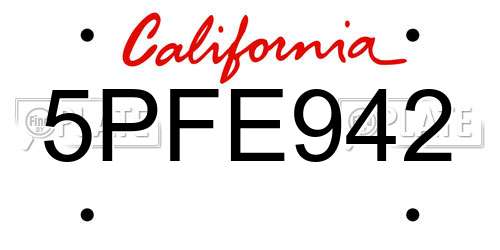 5PFE942 California License Plate