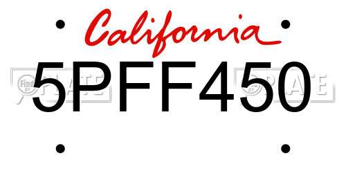 5PFF450 California License Plate