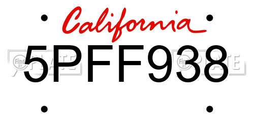 5PFF938 California License Plate