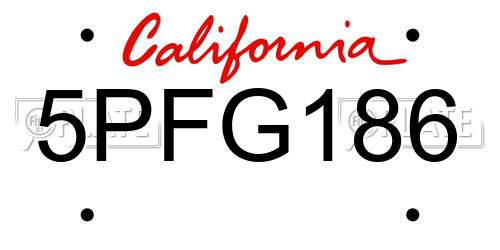 5PFG186 California License Plate