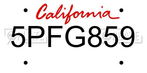 5PFG859 California License Plate