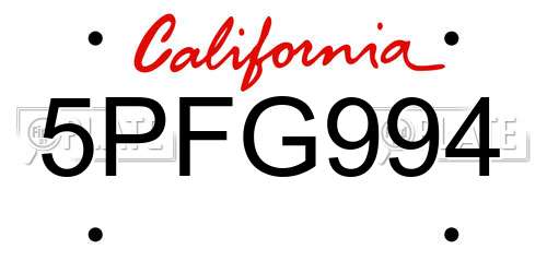 5PFG994 California License Plate