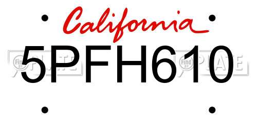 5PFH610 California License Plate