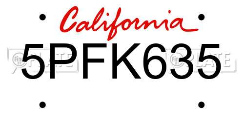 5PFK635 California License Plate