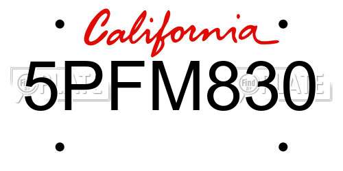 5PFM830 California License Plate
