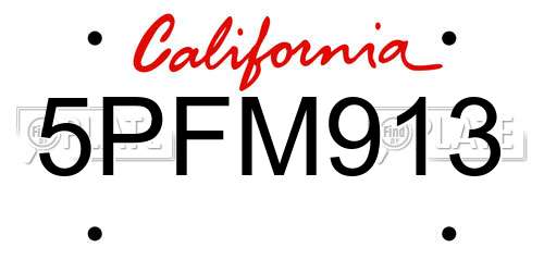 5PFM913 California License Plate