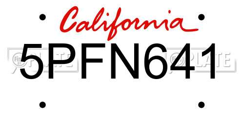 5PFN641 California License Plate