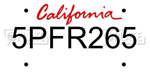 5PFR265 California License Plate