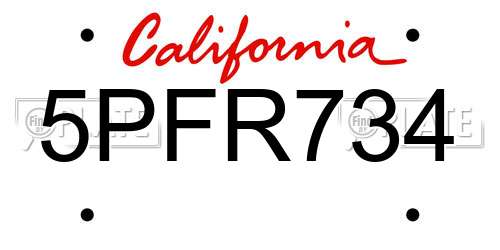 5PFR734 California License Plate