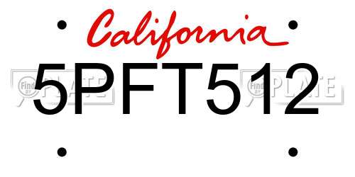 5PFT512 California License Plate