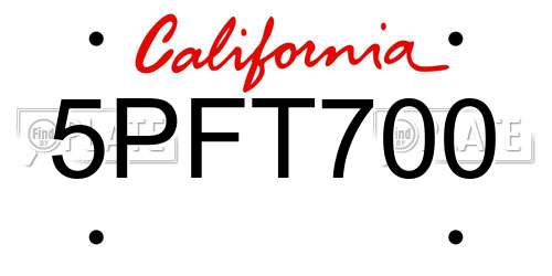 5PFT700 California License Plate