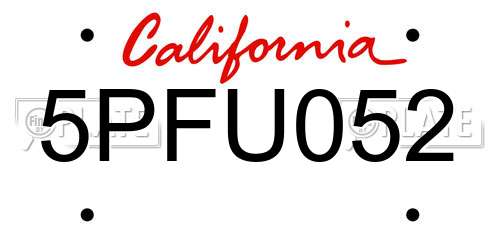 5PFU052 California License Plate