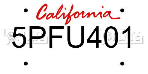 5PFU401 California License Plate