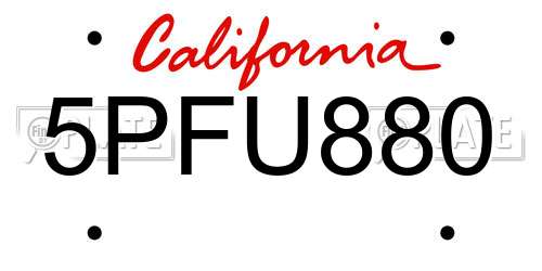 5PFU880 California License Plate