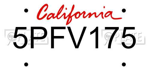 5PFV175 California License Plate