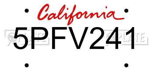 5PFV241 California License Plate