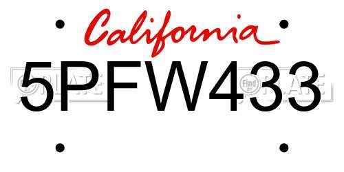 5PFW433 California License Plate