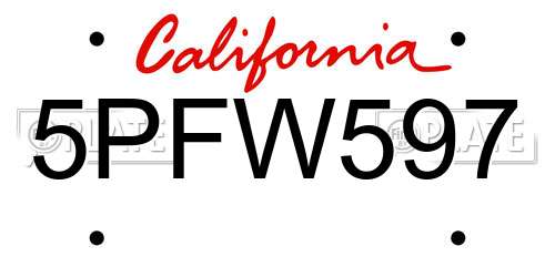 5PFW597 California License Plate