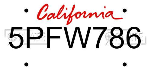 5PFW786 California License Plate