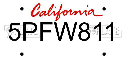 5PFW811 California License Plate