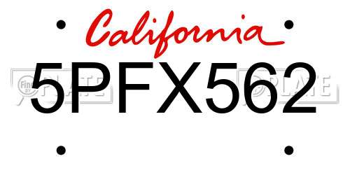 5PFX562 California License Plate