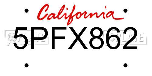 5PFX862 California License Plate