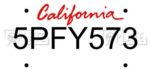 5PFY573 California License Plate