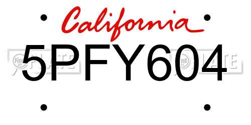 5PFY604 California License Plate