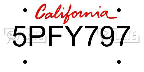 5PFY797 California License Plate