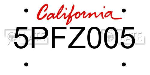 5PFZ005 California License Plate