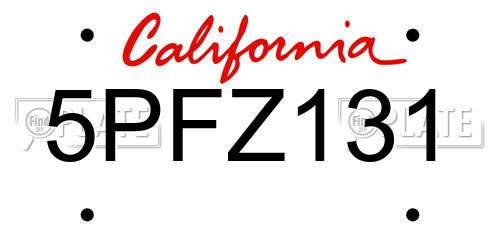 5PFZ131 California License Plate