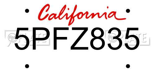 5PFZ835 California License Plate