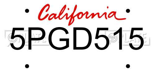 5PGD515 California License Plate