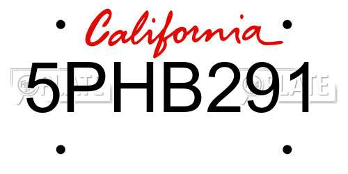 5PHB291 California License Plate