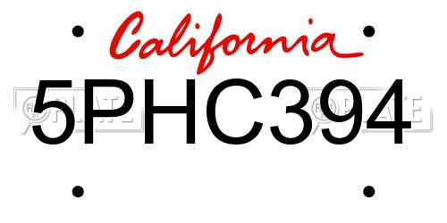5PHC394 California License Plate