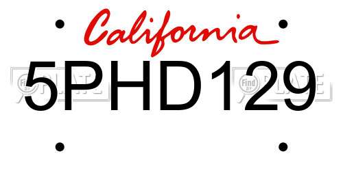 5PHD129 California License Plate
